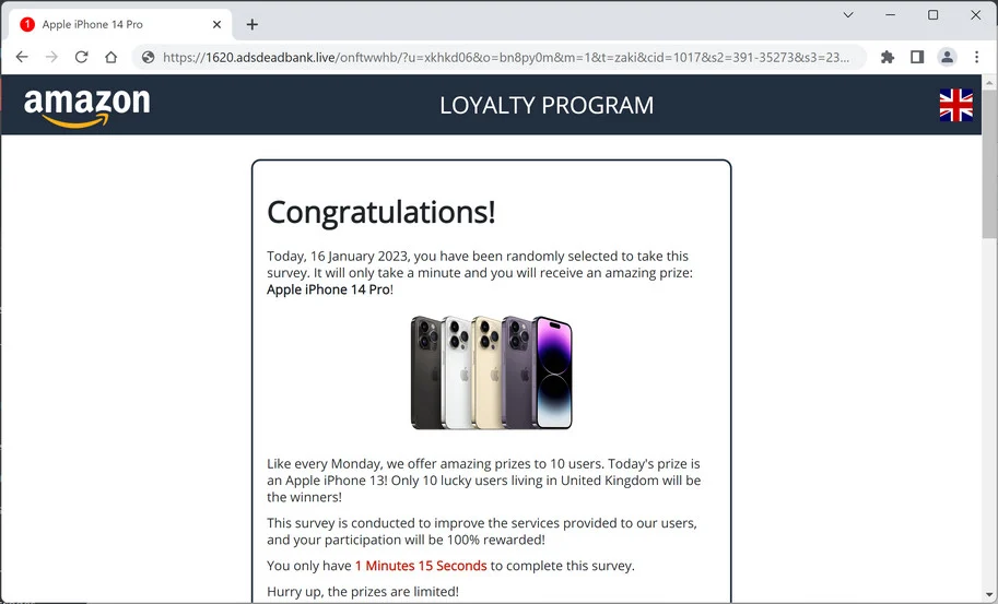 Image: Adsdeadbank.live Fake Amazon Survey