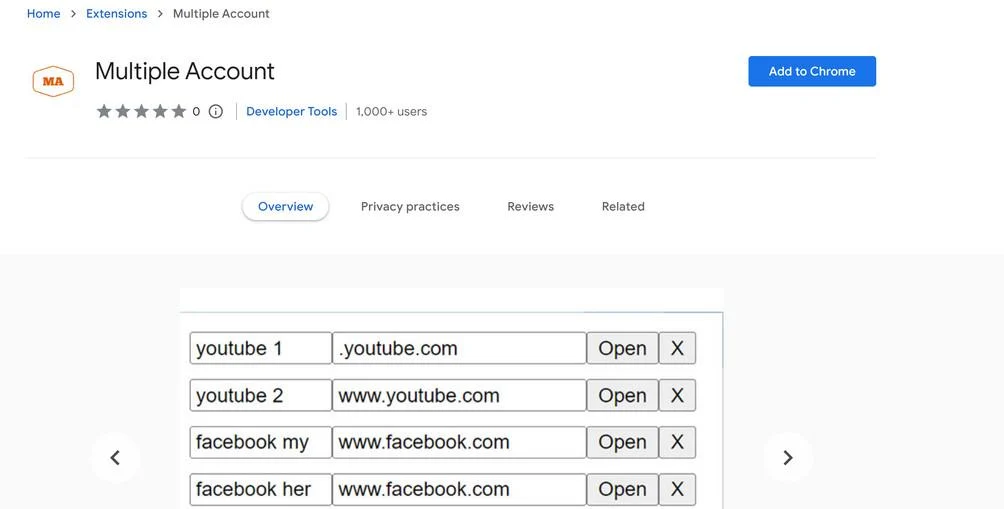 Image: Multiple Account Chrome extension