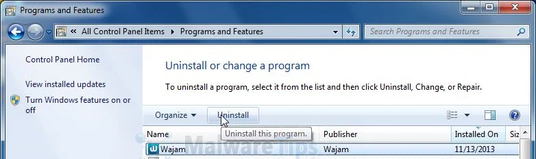 [Image: Uninstall WajamUpdater.exe malicious programs from Windows]