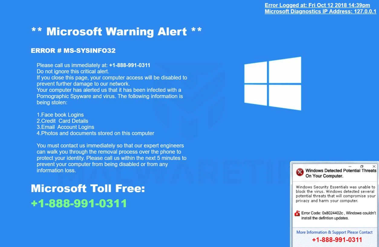 Remove "ERROR # MS-SYSINFO32" Pop-up Scam (Microsoft Scam) 1 ERROR # MS-SYSINFO32 Scam