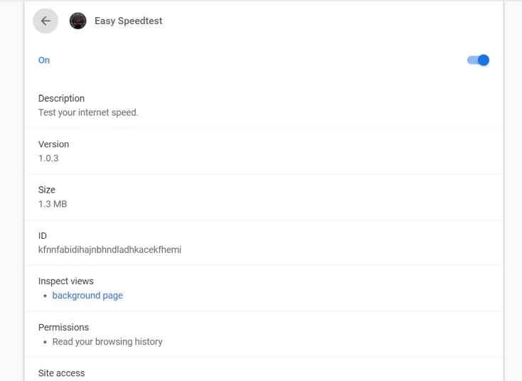 Image: Easy Speedtest ads Chrome extension