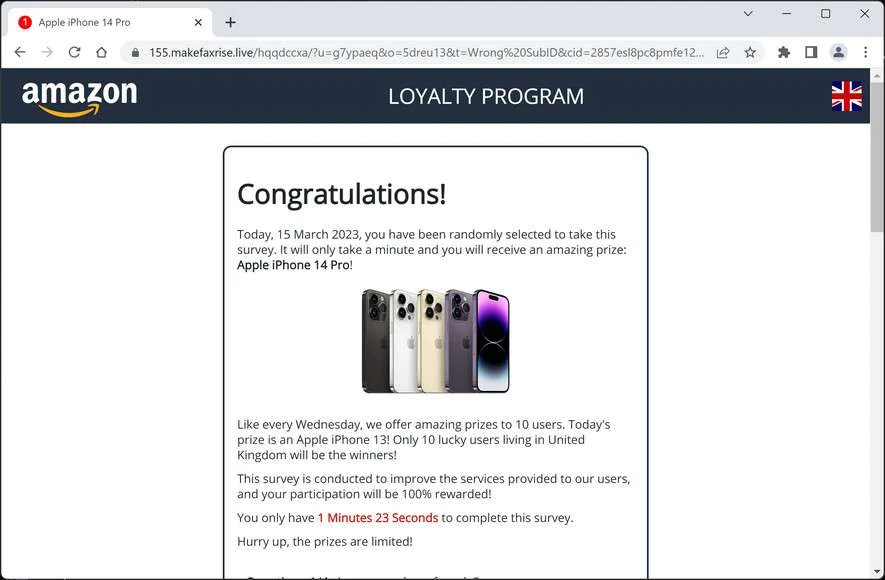 Image: Makefaxrise.live Survey Scam