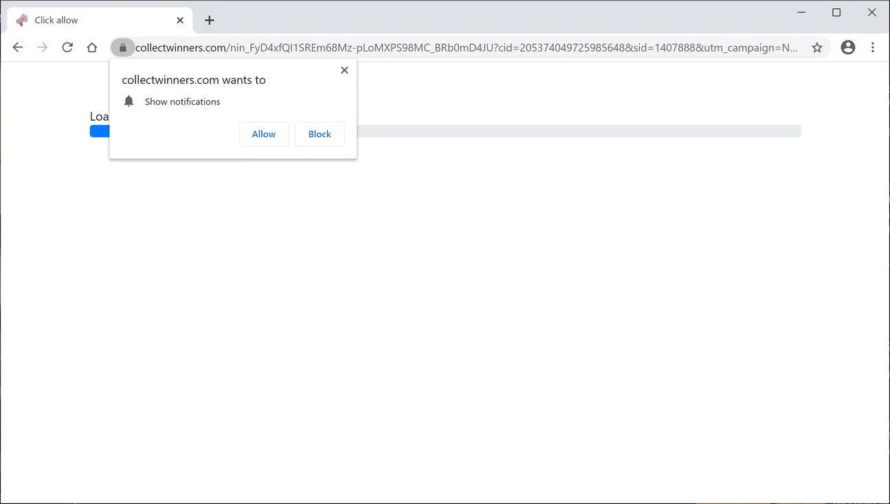 Image: Chrome browser is redirected to Collectwinners.com