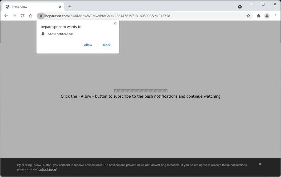 Remove Beparaspr.com pop-up ads (Virus Removal Guide) 1 Image: Chrome browser is redirected to Beparaspr.com
