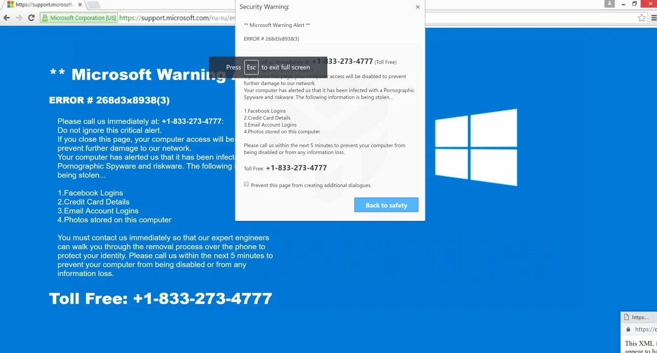 ERROR # 268d3x8938(3) Scam Virus