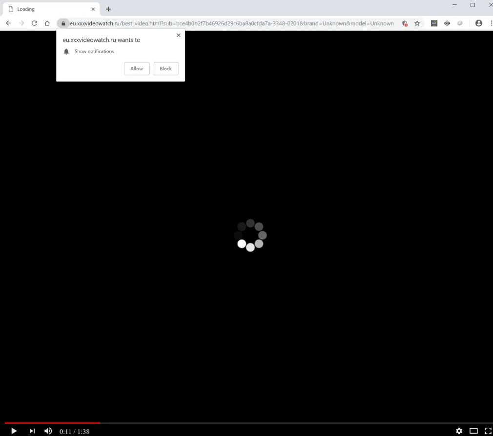 Image: Chrome browser is redirected to the eu.xxxvideowatch.ru site