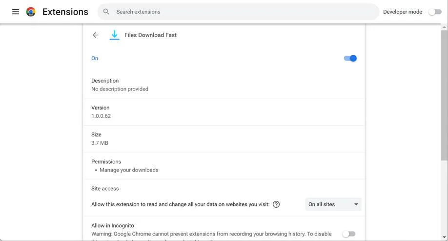 How to remove Files Download Fast adware (Virus Removal Guide) 1 Image: Files Download Fast Chrome extension