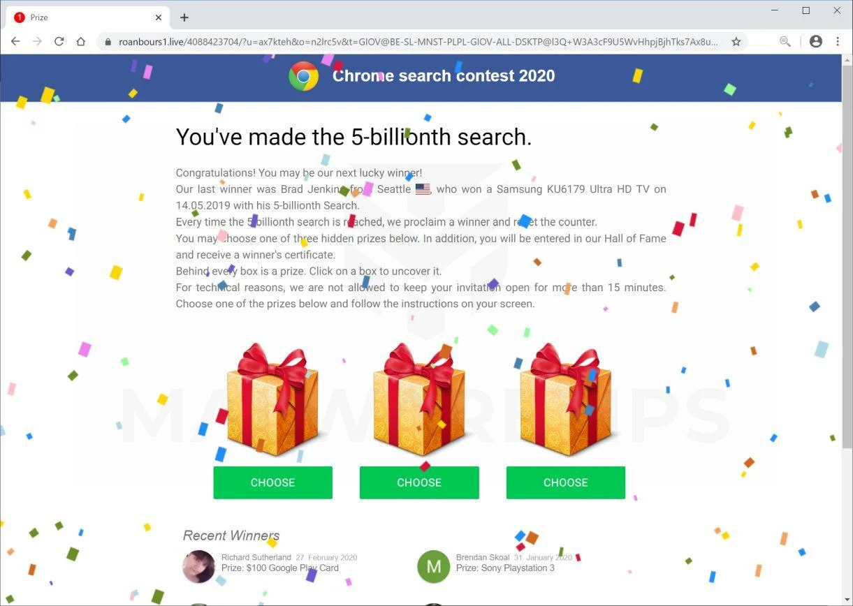 Image: Chrome search contest 2020 Pop-up Scam