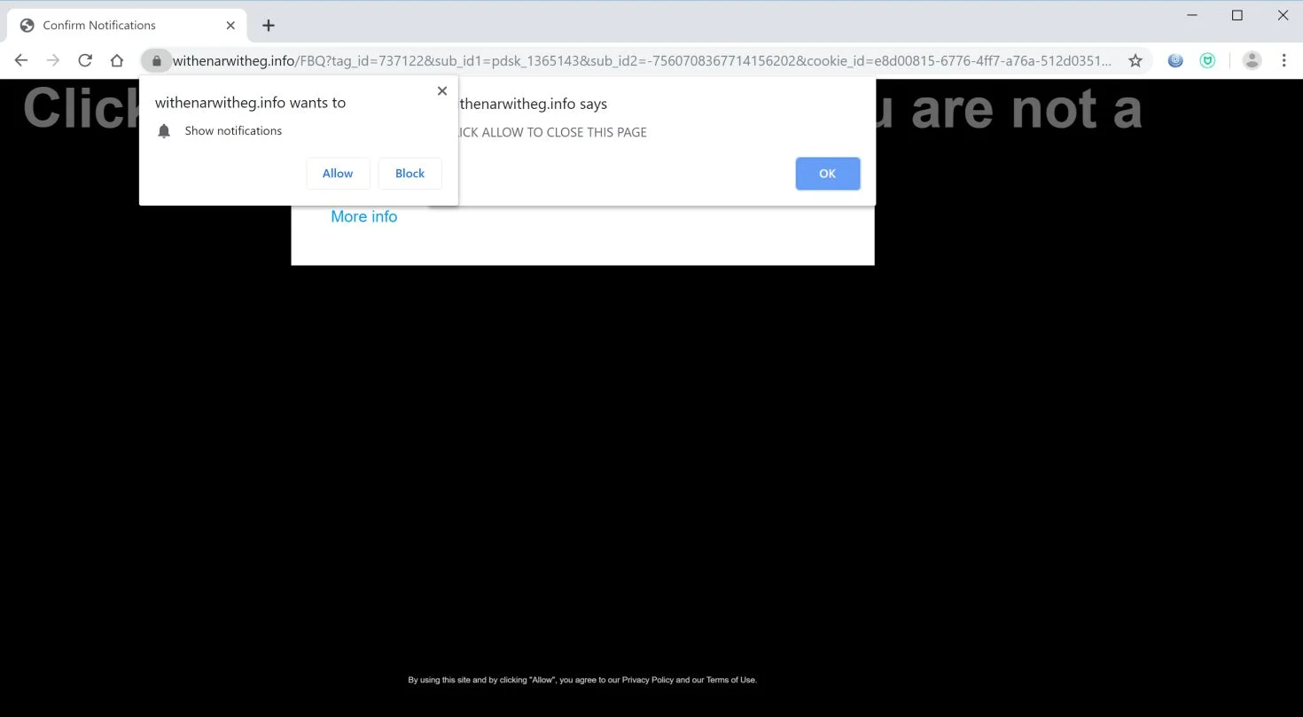 How to remove Withenarwitheg.info pop-up ads (Virus Removal Guide) 1 Image: Chrome browser is redirected to Withenarwitheg.info