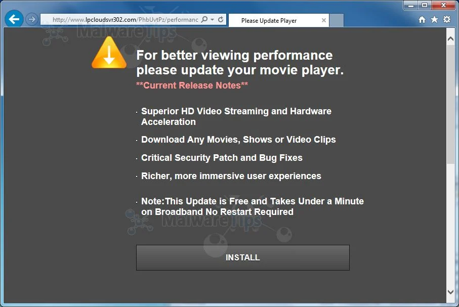 [Image: Please Update Player pop-up virus]