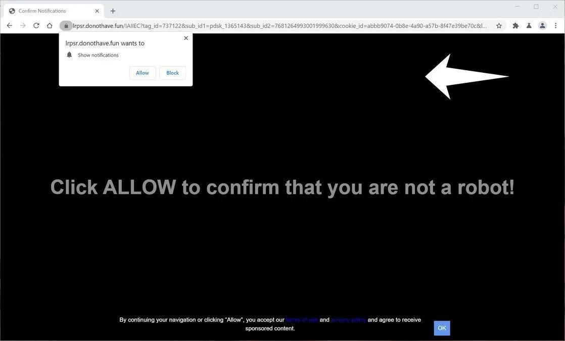 Remove Donothave.fun pop-up ads (Virus Removal Guide) 1 Image: Chrome browser is redirected to Donothave.fun