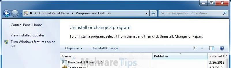 [Image: Uninstall BasicSeek program]