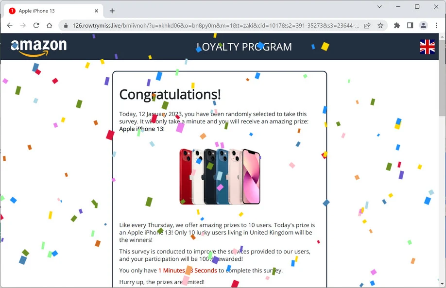 Image: Rowtrymiss.live Fake Amazon Survey