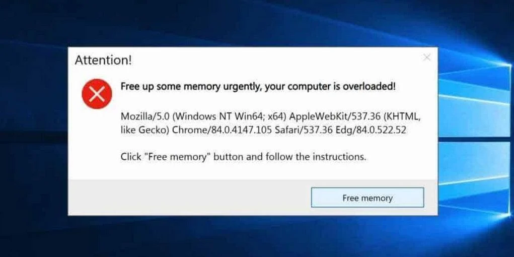 Image: Chrome browser is redirected to Freememoryhub.site