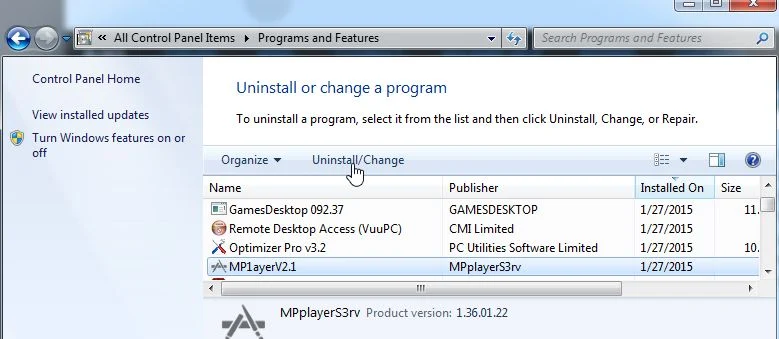 Uninstall MP1ayerV2.1 from Windows Remove MP1ayerV2.1 from Windows