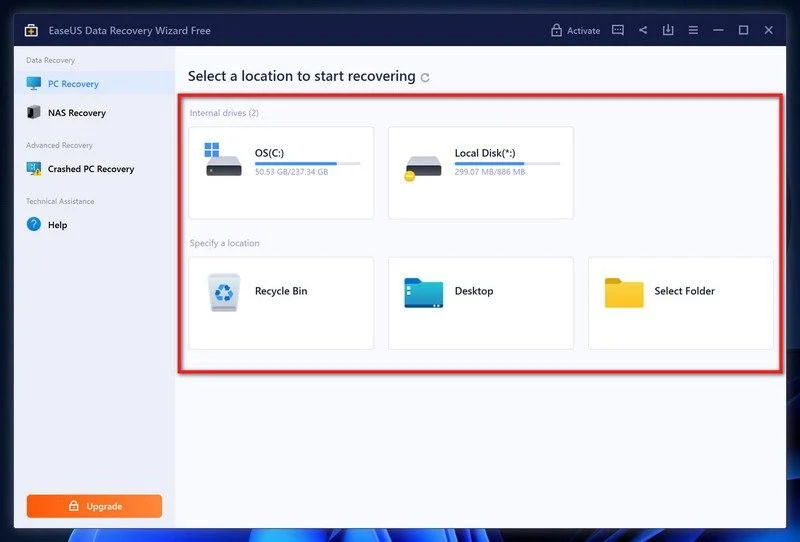 Select a location to start recovering the encrypted files Select a location to start recovering the encrypted files
