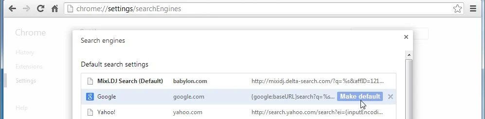 [Image: Mixi DJ Search Chrome redirect]