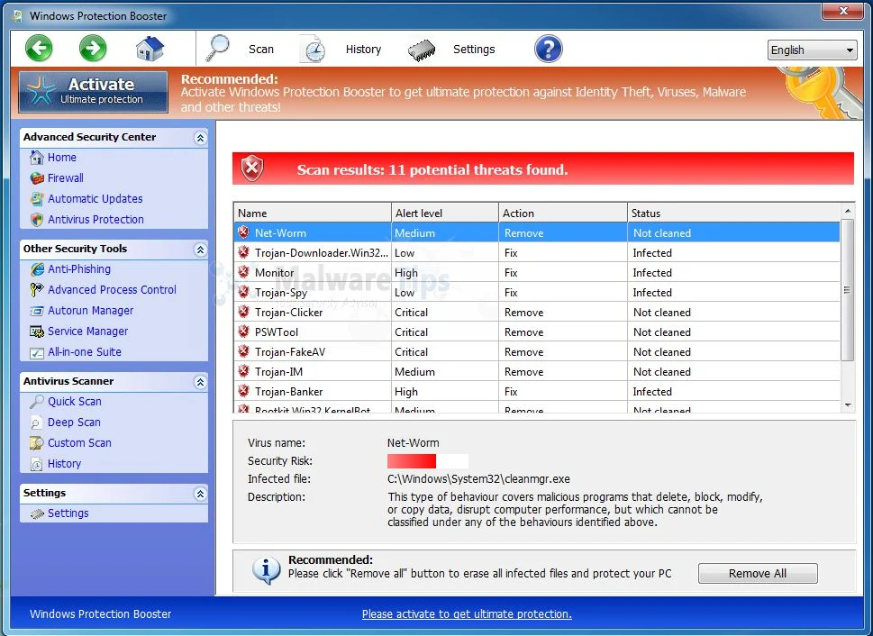 Windows Protection Booster malware Picture of Windows Protection Booster malware