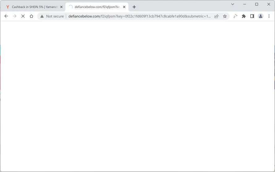 Image: Chrome browser is redirected to Defiancebelow.com