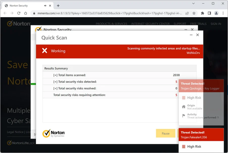 Image: Mmenta.com Fake McAfee Virus Alert