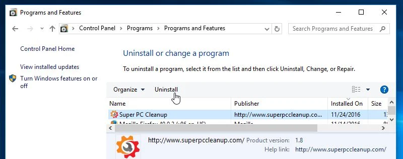 Uninstall Super PC Cleanup