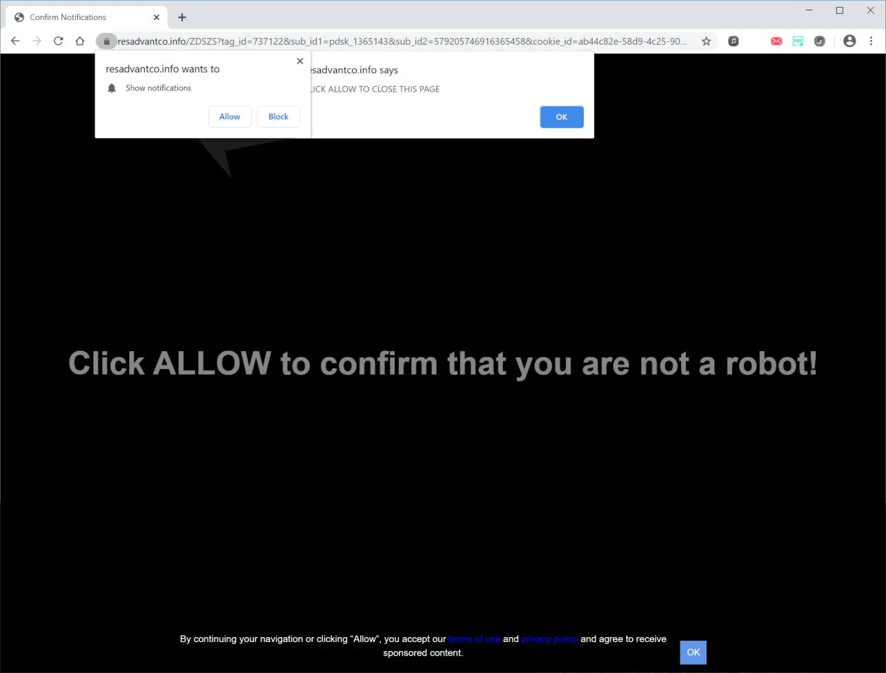 How to remove Resadvantco.info pop-up ads (Virus Removal Guide) 1 Image: Chrome browser is redirected to Resadvantco.info