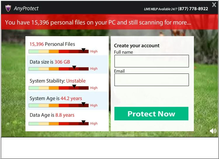 AnyProtect pop-up Picture of AnyProtect virus