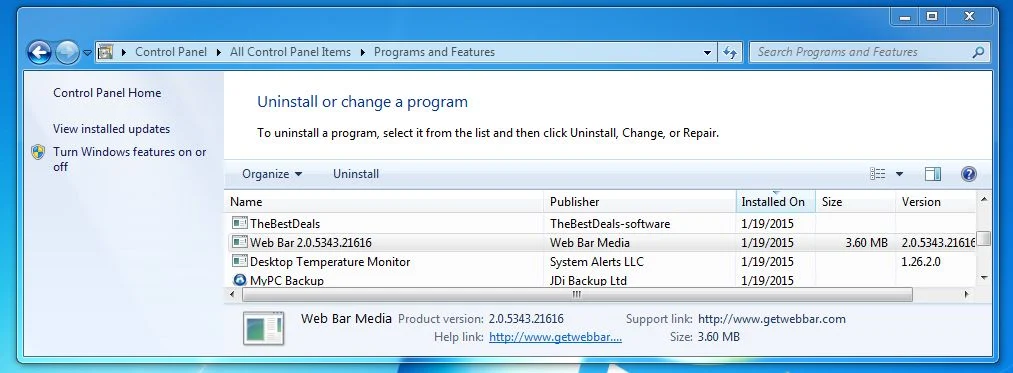 Remove Web Bar from Windows