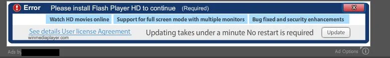 Picture of Please install Flash Player HD to continue virus