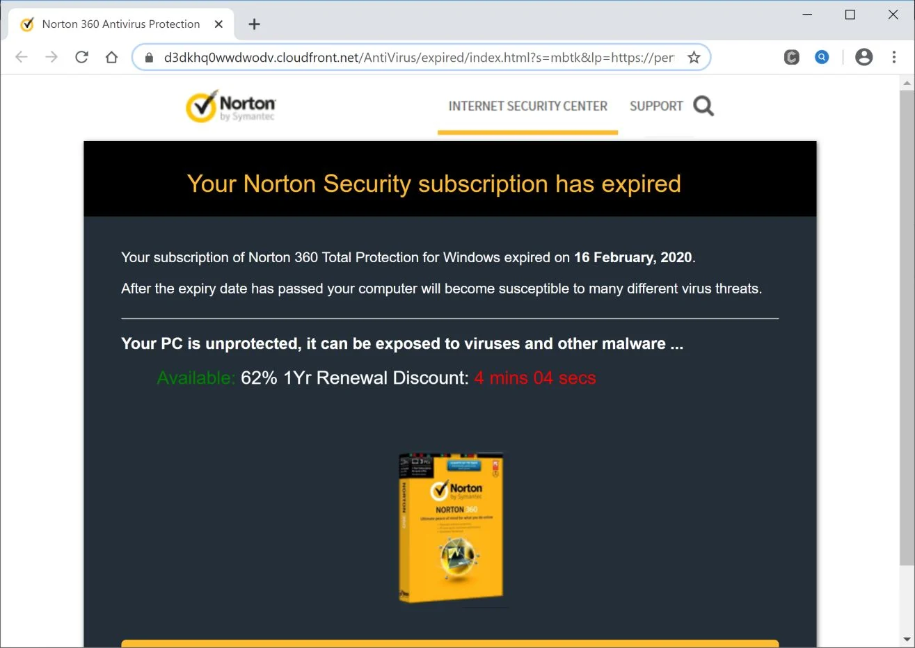 Image: Chrome browser is redirected to Cloudfront.net