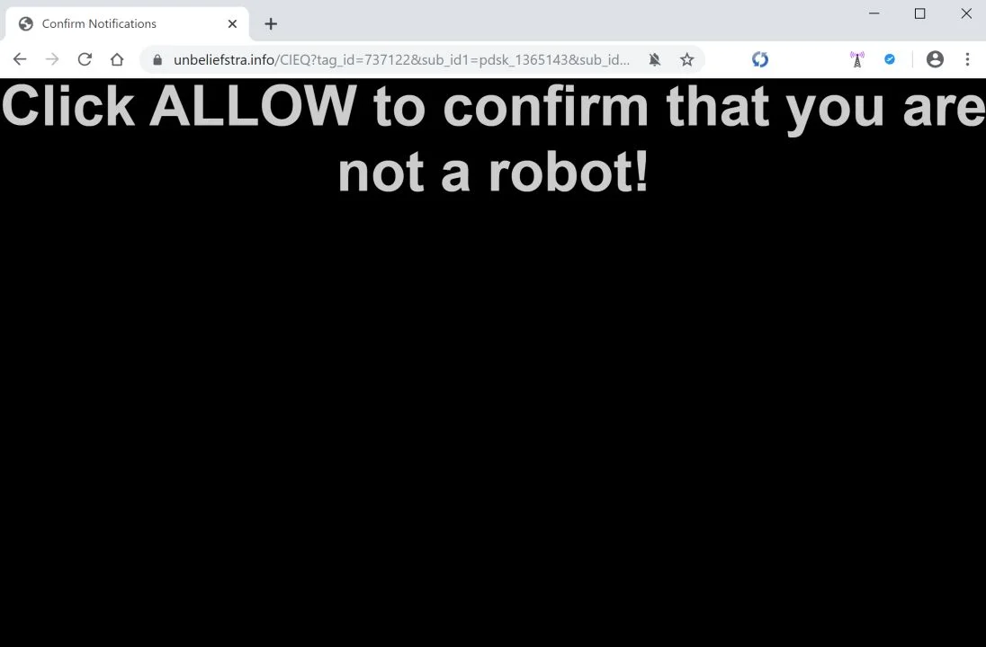How to remove Unbeliefstra.info pop-up ads (Virus Removal Guide) 1 Image: Chrome browser is redirected to Unbeliefstra.info