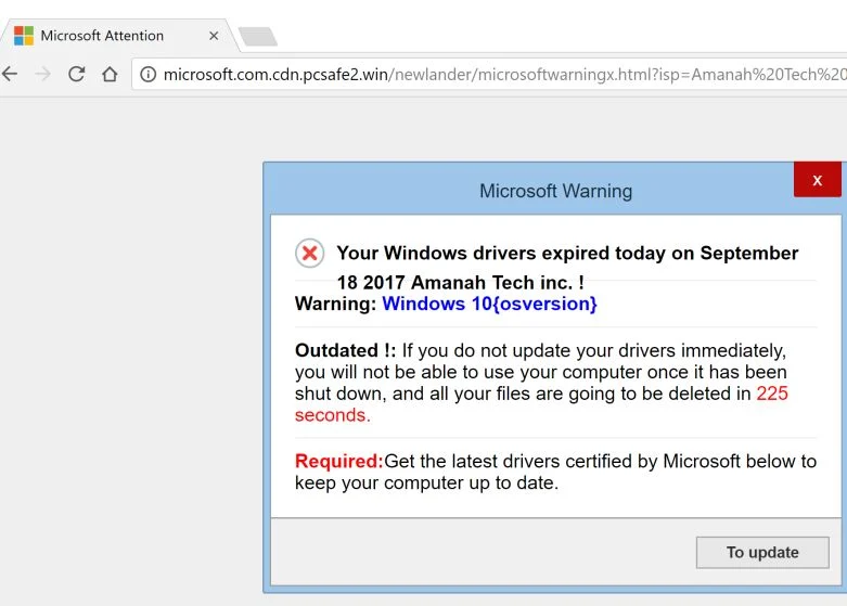 Microsoft.com.cdn.pcsafe2.win Fake Alerts Scam