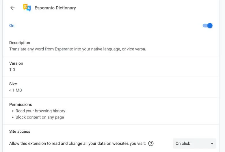 Remove Esperanto Dictionary Browser Extension (Virus Removal Guide) 1 Image: Esperanto Dictionary Chrome extension