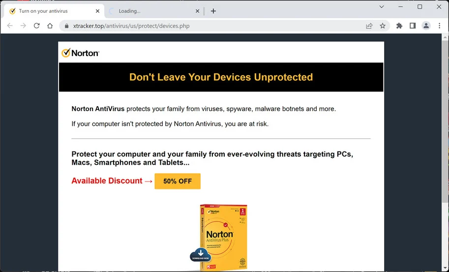 Image: Xtracker.top Fake McAfee Virus Alert