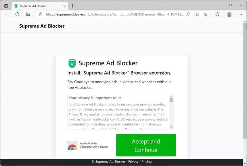 Image: Supremeadblocker.info browser redirect