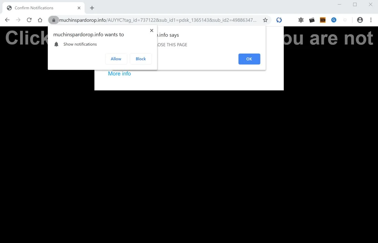 How to remove Muchinspardorop.info pop-up ads (Virus Removal Guide) 1 Image: Chrome browser is redirected to Muchinspardorop.info