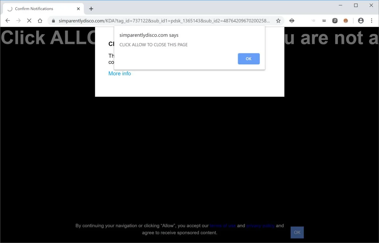 How to remove Simparentlydisco.com pop-up ads (Virus Removal Guide) 1 Image: Chrome browser is redirected to Simparentlydisco.com