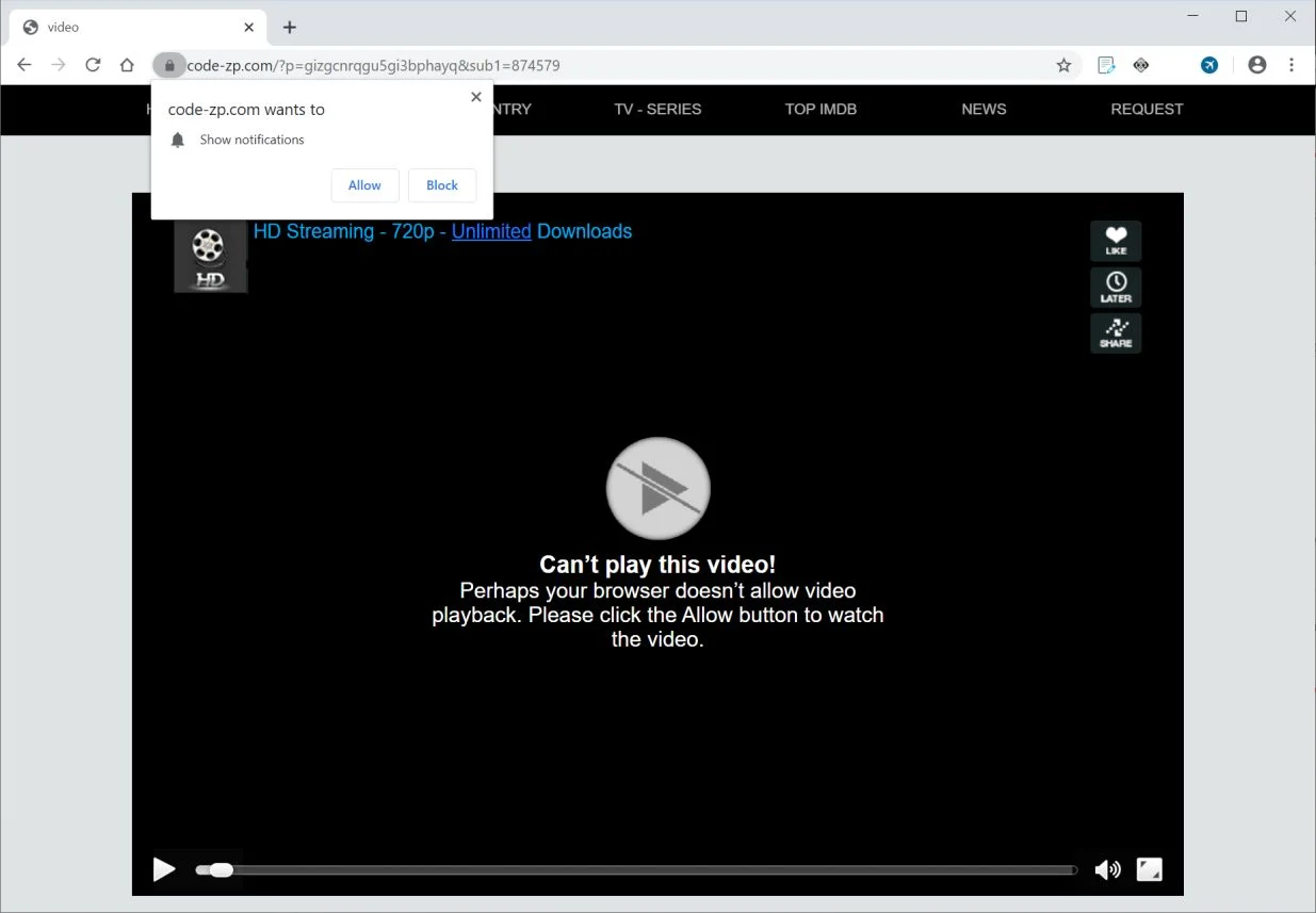 How to remove Code-zp.com pop-up ads (Virus Removal Guide) 1 Image: Chrome browser is redirected to Code-zp.com