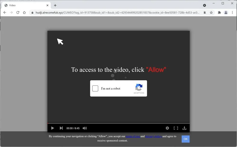 Image: Chrome browser is redirected to Alrecomefuk.xyz