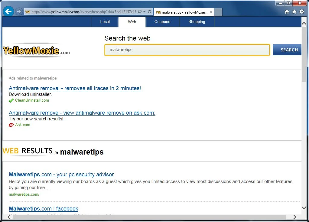 [Image: YellowMoxie.com hijack]