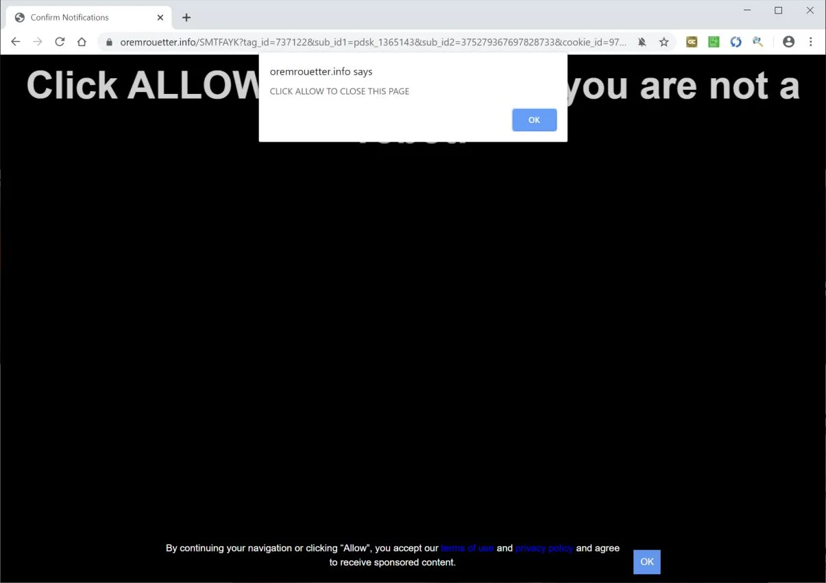 How to remove Oremrouetter.info pop-up ads (Virus Removal Guide) 1 Image: Chrome browser is redirected to Oremrouetter.info