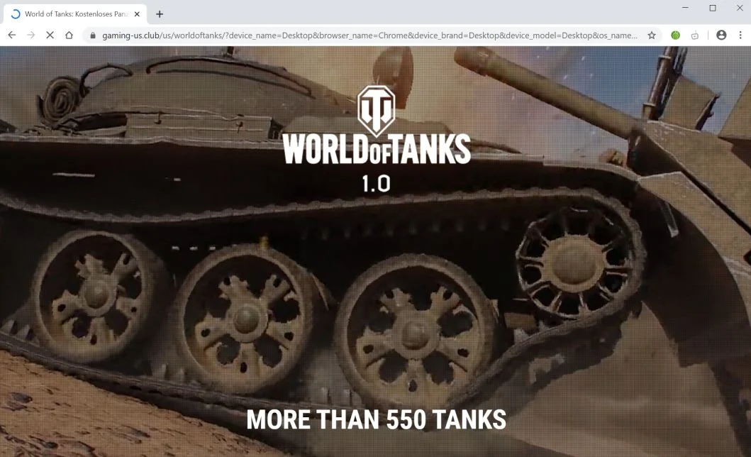 Image: Chrome browser is redirected to World Of Tanks