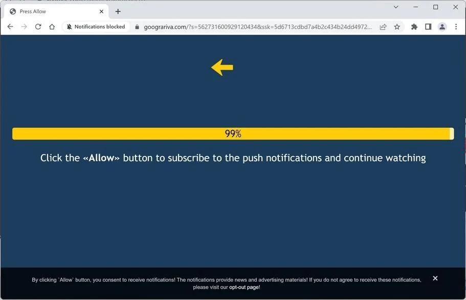 Remove Goograriva.com Pop-up Ads (Virus Removal Guide) 1 Image: Chrome browser is redirected to Goograriva.com