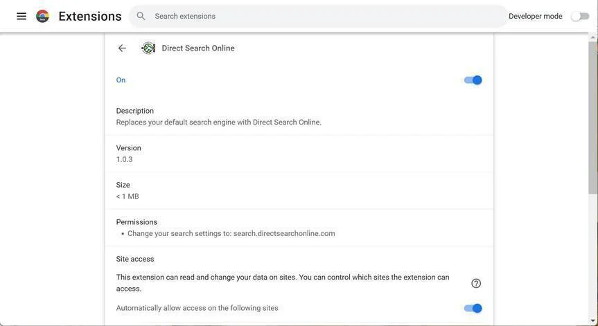 Remove Direct Search Online Browser Hijacker (Virus Removal Guide) 1 Image: Direct Search Online Chrome Extension