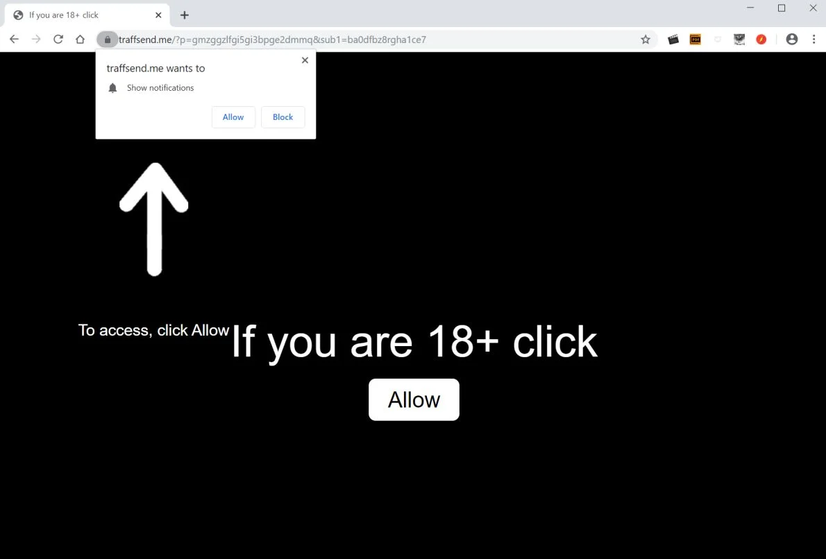 Image: Chrome browser is redirected to Traffsend.me