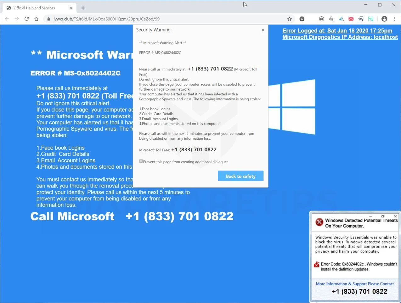 How to remove Lvwxr.club pop-ups (Microsoft Support Scam) 1 Image: Lvwxr.club - Tech Support Scam