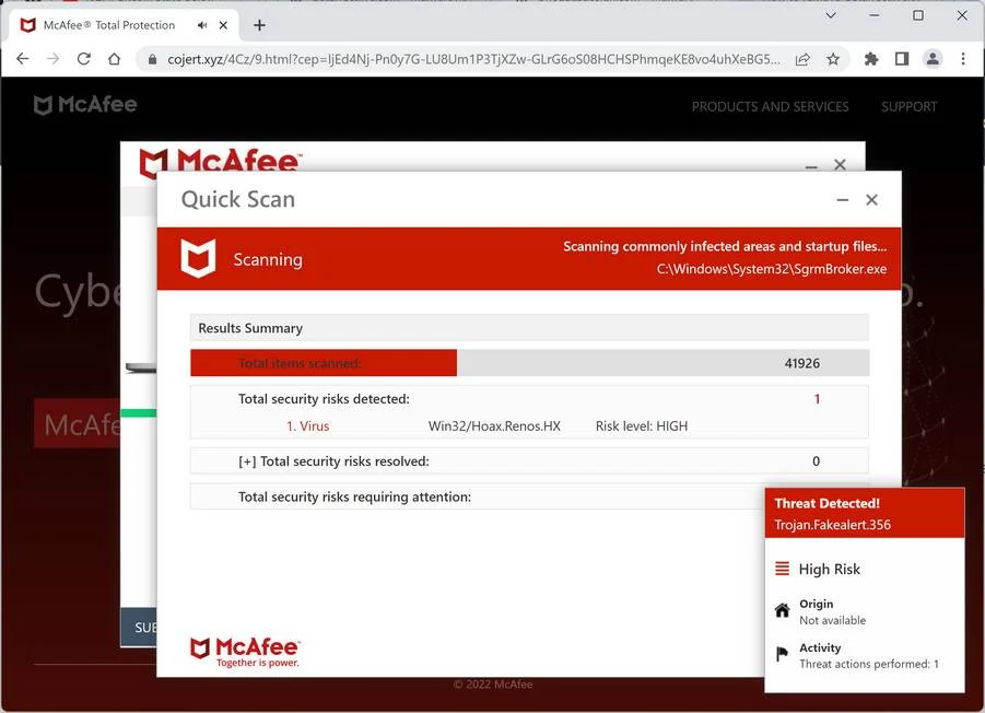Image: Cojert.xyz Fake Antivirus Scan