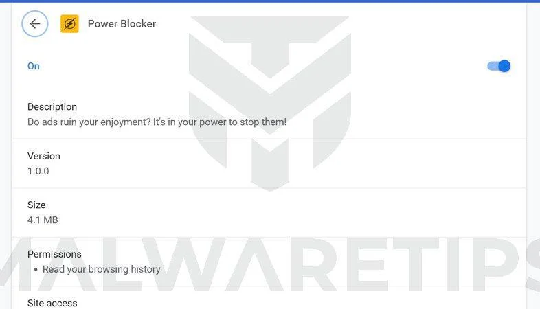 Remove Power Blocker browser extension (Virus Removal Guide) 1 Image: Power Blocker Chrome browser extension