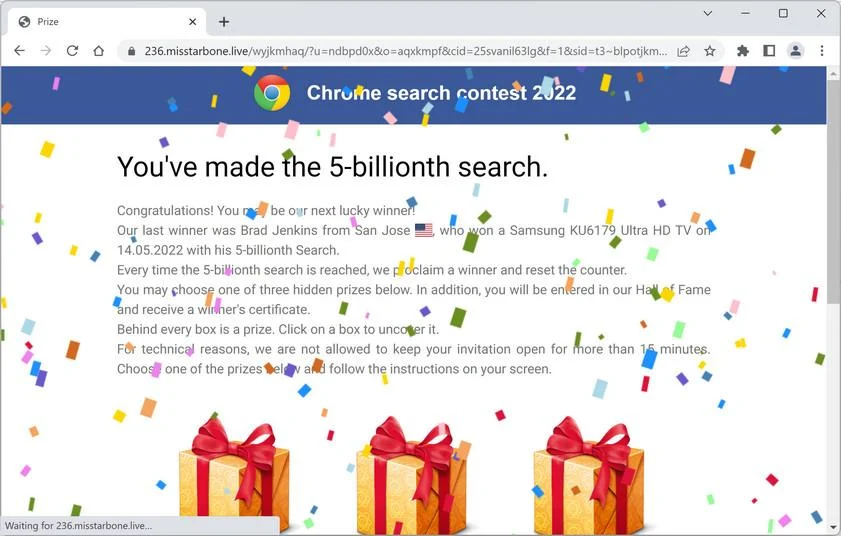 Remove Misstarbone.live Ads (Virus Removal Guide) 1 Image: Chrome browser is redirected to Misstarbone.live
