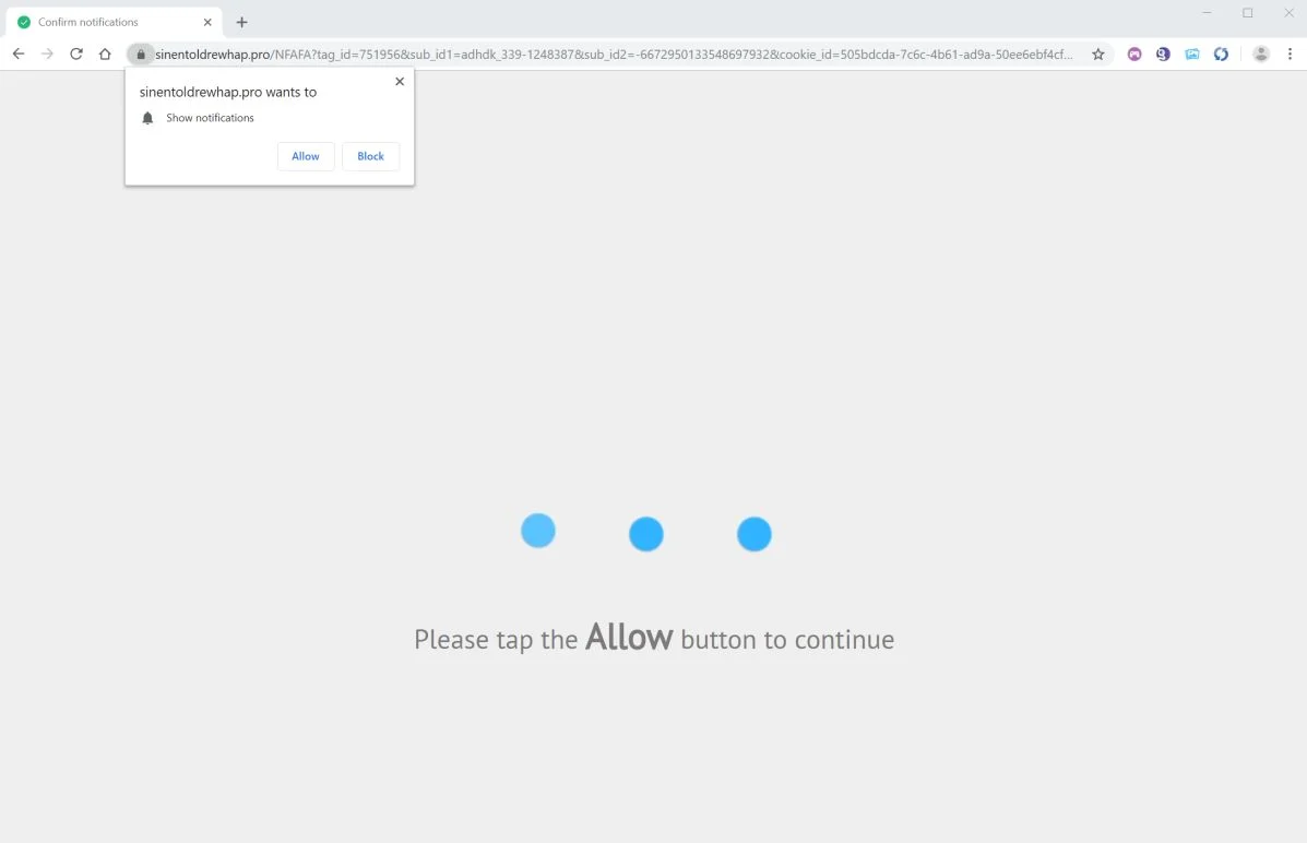 Image: Chrome browser is redirected to Sinentoldrewhap.pro